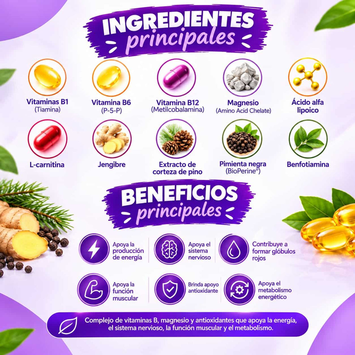 Apoyo Nutricional para Nervios, Músculos y Energía,